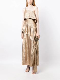 Acler Harley Midi Dress - Farfetch Dress Gold, Gold Dress, Mid Length, Square Neck, Open Back, Spaghetti Strap, Fashion Branding, Spaghetti, Midi Dress