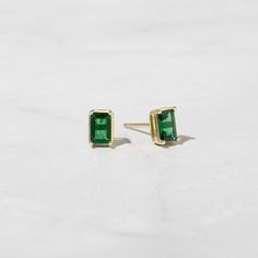 Classic emerald-cut earrings are a staple piece! They look great stacked or by themselves! - - -  D E T A I L S - - -  * Made of 925 Sterling Silver * Thick plating of 14k Gold or Rhodium  * 4x6 mm Stone  * Nickel-free & Hypoallergenic * Sold as a Pair  * Push Back Closure * Emerald Cubic Zirconia Stone - we use the highest grade for an authentic look! Made with 100% Pure Love! ♡ Happy to answer any questions you may have! 🥰 Let's Connect! 🥰 IG: samijewels_ Emerald Rectangular Earrings For May Birthstone, Green Baguette Cut Earrings For Gifts, Baguette Cut Emerald Earrings As A Gift, Emerald Earrings For Everyday May Birthstone, Emerald Earrings For Everyday And May Birthstone, Everyday Green Emerald Earrings, Staple Jewelry, Baguette Earrings, Emerald Studs