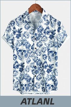 Great for leisure, work, dating, dinner, costume parties, themed parties, sun beach, vacation, BBQ, Hip Hop, daily life...perfect choice for any occasion. Costume Parties, Floral Skull, Sun Beach, Skull Print, Button Front Shirt, Free Fabric, Button Shirt, Wrinkle Free, Costume Party