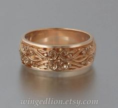 Inspired by the Renaissance art, this lavishly ornamented band was designed and crafted by the artist and jewelry designer Sergey Zhiboedov (my husband). The ring will be made to order in 14K rose gold in the size specified by the customer after the order is placed. Please note that the current price is valid for the ring size range from 7 to 10.5. Larger sizes are also available, but will cost more depending on the size. If ordering size larger than 10.5, please contact us first and we will giv Prinz Charming, Gold Mens Wedding Band, Enchanted Princess, Engagement Rings Couple, Mens Gold Wedding Band, Matching Wedding Bands, 14k Rose Gold Ring, Rose Gold Band, Bridal Bands