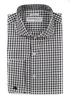 A classic, cool look for both casual and business wear. Our bold, modern, gingham checks take shirting to another level with precision detailed features that are sure to be the subject of conversation at your next outing. Features: Relaxed Regular Fit Modern Spread Collar Premium 100% Hand Picked Cotton French Cuffs Black Silk Knot Cuff Links Left Side Chest Pocket Black Gingham Dress, Dapper Dress, French Cuff Dress Shirts, Gentleman's Wardrobe, Check Shirts, Side Chest, Black Gingham, French Cuff, Business Wear