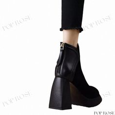 High-Heeled Martin Boots with Thick-soled Square Toe, Combining Plush Velvet Texture and Chunky Heels Rough Heels, Velvet Texture, Square Head, Martin Boots, Suede Shoes, Chunky Heels, High Heels, Velvet, Texture