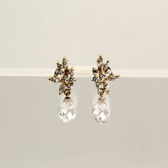 Bridal Floral Dangle Earrings | VicStone.NYC Classic Single Teardrop Earring For Wedding, Elegant Teardrop Cluster Earrings For Formal Occasions, Classic Bridal Earrings With Elegant Design For Party, Delicate Cubic Zirconia Bridal Earrings For Formal Occasions, Classic Elegant Crystal Earrings For Wedding, Elegant Drop Diamond Earrings For Wedding, Delicate Bridal Drop Earrings With Elegant Design, Dainty Single Teardrop Bridal Earring, Teardrop Cluster Earrings For Wedding