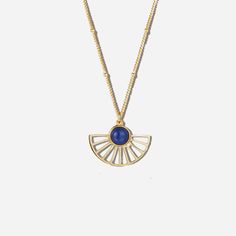 - 14K Gold Vermeil. - Gemstone: Authentic Lapis Lazuli. - Pendant Size: 1” x 0.67"/ 25 x 17mm. - Weight:4.5g. - Adjustable Chain Length:18" / 45cm in max. Gold Plated Sapphire Jewelry, Gold Plated Sapphire Jewelry In Round Shape, 14k Gold Sapphire Necklace, 14k Gold Round Sapphire Necklace, Blue 14k Gold Medallion Necklace, Elegant Luxury Lapis Lazuli Necklaces, Gold Lapis Lazuli Gemstone Necklace, Luxury Gold Lapis Lazuli Jewelry, Types Of Metal Art