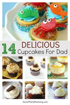 the best father's day cupcakes are on display in this collage