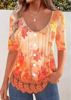 Color:Orange;Size:S;Size:M;Size:L;Size:XL;Size:XXL;Package Contents:1 X T Shirt;Occasion:Other;Style:Casual; Orange Short Sleeve Tops For Spring, Orange Short Sleeve Casual Blouse, Casual Scoop Neck Tops For Fall, Orange Casual Short Sleeve Blouse, Casual Short Sleeve Orange Blouse, Casual Orange Cotton Blouse, Casual Orange Short Sleeve Blouse, Fall Yellow Crew Neck Blouse, Casual Peach Short Sleeve Top