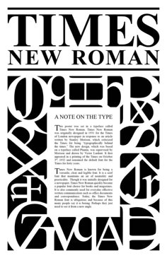 a black and white poster with the words time's new roman written in it