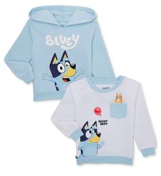 Officially Licensed Disney Bluey Hoodie & Sweatshirt Set ***Quick Shipping! US Seller. Guaranteed Authentic Officially Licensed Disney Merchandise!*** Super cute Bluey print. Comfy knit fabric- warm & cozy.  Your little one will love this sweet set featuring Bluey & Bingo from the charming Australian cartoon, Bluey. Perfect for school, playtime, casual wear or watching their favorite show.  It is so cute how Bingo is popping out of the pocket on the sweatshirt while Bluey looks up at him.  Adora Bluey And Bingo, Sweatshirt Set, Boys Hoodies, Baby & Toddler Clothing, Toddler Sizes, Kids Sweatshirt, Boys Shirts, Kids Jacket, Toddler Outfits