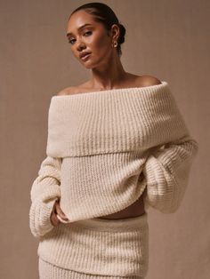 Off The Shoulder Balloon Sleeve Jumper Cream Casual  Extra-Long Sleeve Knitwear Plain Pullovers Medium Stretch  Women Clothing, size features are:Bust: ,Length: ,Sleeve Length: Bubble Sweater, Fall Sweaters For Women, Sweater Dress Casual, Oversize Pullover, Extra Long Sleeves, Women Sweaters, Retro Women, Casual Sweaters, Inspiration Mode