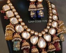 Buy Designer Kundan Onyx Necklace Set Inspired by Sabyasachi Online in India - Etsy Fusion Style Kundan Necklace With Gemstones For Ceremonies, Ceremonial Bridal Necklace With Gemstone For Festivals, Ceremonial Gemstone Bridal Necklace For Festivals, Ceremonial Bridal Gemstone Necklace For Festivals, Kundan Gemstone Necklace For Festivals, Festival Temple Necklace With Stone Work As Gift, Festival Temple Necklace With Stone Work, Gold Kundan Necklace With Gemstones For Festivals, Kundan Necklace Hand Set For Festivals And Gifts