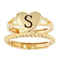 Add a personal touch with this City Luxe initial heart and textured band ring set. Add a personal touch with this City Luxe initial heart and textured band ring set. Includes: 2 rings Nickel free Metal: brass Packaging: boxed Plating: gold tone Width: 3 mm Finish: polished Size: One Size. Gender: female. Age Group: adult. 2 Rings, This City, Rings Statement, Band Ring, Ring Set, Rose Gold Ring, Personal Touch, Ring Sets, Band Rings