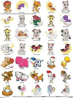 an image of various cartoon animals with different colors and sizes on it's back