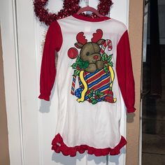 15 Inches Armpit To Armpit. About 30 Inches Long. Girls Size 10 Christmas Nightgown! Adorable Graphic! Nwot! Save Now For The Holiday Season! 90s Vintage! Red Long Sleeve Nightgown For Bedtime, Cute Christmas Sleepwear With Long Sleeves, Cute Christmas Long Sleeve Sleepwear, Red Holiday Sleepwear For Sleepover, Red Holiday Sleepwear For Sleepovers, Cute Long Sleeve Christmas Sleepwear, Holiday White Sleepwear For Pajama Party, White Holiday Sleepwear For Pajama Party, Red Christmas Sleepwear For Overnight