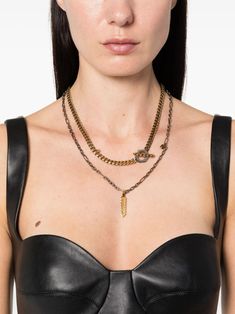 Alexander McQueen logo-pendant Chain Necklace - Farfetch Metal Chain Link Necklace With Logo Charm, Chain Logo, Alexander Mcqueen Logo, Chain Necklace Gold, Versace Outfit, Chanel 2, Skull Pendant, Iconic Bags, Demi Fine Jewelry