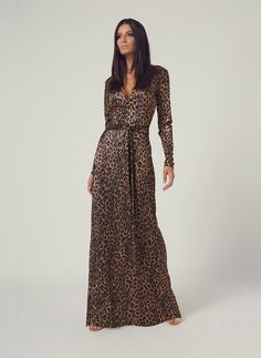 Leopard Dress Outfit, Dress Leopard, Animal Print Fabric, Dress Drape, Wrap Maxi Dress, Melissa Odabash, Leopard Dress, Dress With Belt, Metallic Foil