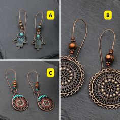 Celebrate boho style with these Hamsa hand turquoise earrings. Featuring intricate copper detailing and turquoise beads, these dangle earrings are a unique symbol of protection and style. Lightweight and versatile, they make the perfect gift for any occasion. Hamsa hand dangle earrings with turquoise accents Lightweight design for comfortable all-day wear Copper detailing with a boho ethnic style Symbol of protection and spirituality Ideal gift for birthdays, anniversaries, or special occasions Hamsa Earrings, India Inspired, Turquoise Accents, Symbol Of Protection, Artisan Gift, Creative Jewelry, Hamsa Hand, Copper Earrings, Light Weight Earrings