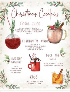 a christmas cocktail poster with the names and ingredients