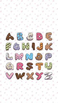 the letters are made up of different types of doughnuts