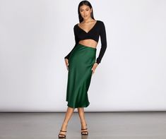 Slip into something effortlessly polished when you wear this satin midi! Skirt features an elasticized waist. a side zip. seam detail at back. and a gently flared hem. Skirt is made from a smooth woven material with a slight sheen and moderate stretch. Buy Skirts, Sweater Blazer, Satin Midi Skirt, Hem Skirt, Plus Size Swimsuits, Swimsuit Cover Ups, Swimsuit Cover, Sweater Blouse, Sequin Dress