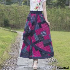 Olivia Mark - Cotton and Linen Midi Skirt with Flared Hem - Beach-Inspired Midi Skirt Linen Skirts, Linen Midi Skirt, Upcycle Clothes Diy, Beach Wear Outfits, Red Boho, Upcycled Fashion, Oversized Dress, Fall Fabric, Fall Skirts