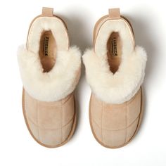 Made with over-the-top-soft genuine shearling alongisde long-lasting genuine suede, these indoor/outdoor booties are the closest you'll get to walking on a cloud — unless you have some superpowers you aren't telling us about. Plus, with foldable cuffs, you can customize your comfort whether the day calls for more breathability or a extra coziness. Winter Slippers With Plush Lining And Round Toe, Winter Cushioned Slip-on Boots, Winter Slip-on Boots With Cushioned Footbed, Winter Slip-on Boots With Faux Fur Lining, Winter Boots With Suede Lining And Closed Toe, Winter Suede-lined Closed-toe Boots, Winter Suede Slippers With Cushioned Footbed, Cozy Indoor Suede Slippers, Winter Beige Slippers With Round Toe