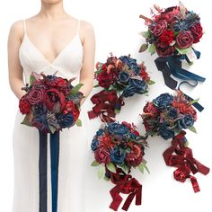 PRICES MAY VARY. Ideal Bridesmaid Bouquet for Wedding - This burgundy and navy bouquet for bridesmaid is well made of high quality silk and foam, suitable for different occasions. Our wedding bouquet will make you and girls more elegant, bringing a dreamy sweet atmosphere to your wedding. Elegant Artificial Flower - This pre-made flower bouquets decorated with variety of roses and different types of greeny, enriching the color of the bouquet. Well-made material enhance the texture of flower bouq Navy Blue Bridesmaid Bouquet, Wedding Bouquets For Bridesmaids, Blue Bridesmaid Bouquet, Bouquets For Bridesmaids, Wedding Flowers Navy Blue, Navy Blue Bouquet, Navy And Burgundy Wedding, Navy Blue Bridesmaid, Burgundy And Navy Blue