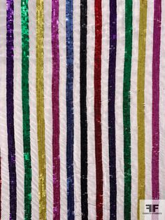 Bring the party with this multicolor and white rainbow striped sequins on silk crepe de chine designer fashion fabric. SKU: 12303 Content: 100% Silk Color: Multicolor / White Width: 44 inches White Rainbow, Silk Crepe, Rainbow Stripes, Fashion Fabric, White Fabrics, Designer Fashion, Rainbow, Silk, Fashion Design