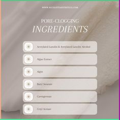 Save to reference later!✨ A list of pore-clogging ingredients to look out for the next time you’re shopping for products, whether skincare, hair care, or anything in between! Especially for my acne-prone friends, this is a great resource to reference back to! #porecloggingingredients #porecleansing #skincare #comedogenic #winstonsalemnc Winston Salem Nc, Pore Cleansing, Coconut Butter, Soybean Oil, Cocoa Butter, Jojoba Oil, To Look, Hair Care, The Next