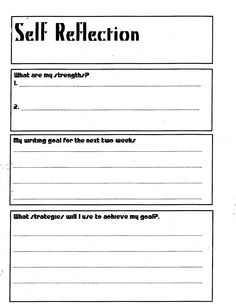 a self reflection worksheet with the words self reflection in black and white ink