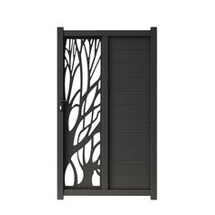 an open door with a tree design on the front and side panels in black color