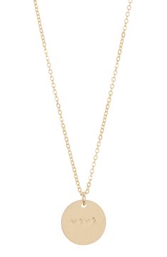 Give your look a sentimental finish with this MAMA stamped disc pendant necklace. 16" length 14K gold fill Made in the USA 14k Gold Filled Charm Necklace With Coin Pendant, 14k Gold Filled Yellow Gold Coin Necklace, Everyday 14k Gold Filled Coin Necklace With Round Pendant, Everyday Round Medallion Necklace Tarnish Resistant, Everyday Round Tarnish Resistant Medallion Necklace, Everyday Tarnish Resistant Round Medallion Necklace, Everyday Round Tarnish-resistant Medallion Necklace, Everyday 14k Gold Medallion Charm Necklace, Everyday 14k Gold Coin Necklace With Round Pendant