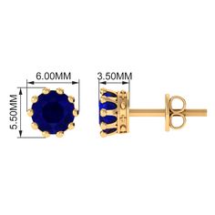 Product Details Add a pop of color to your jewelry collection with these stunning round blue sapphire solitaire stud earrings. The high-quality sapphires are set in a secure crown setting, crafted from durable and lustrous gold. The simple yet elegant design makes these earrings perfect for both casual and formal occasions, while the vibrant blue hue adds a touch of sophistication to any outfit. These sapphire stud earrings are a classic and timeless addition to any jewelry collection and make a Blue Lab-created Sapphire Round Cut Earrings, Royal Blue Sapphire Jewelry With Prong Setting, Classic Blue Round Earrings, Sapphire Round Earrings With Prong Setting, Royal Blue Round Jewelry With Brilliant Cut, Fine Jewelry Round Lab-created Sapphire Earrings, Fine Jewelry Earrings With Round Lab-created Sapphire, Round Sapphire Earrings With Prong Setting, Blue Cubic Zirconia Round Earrings