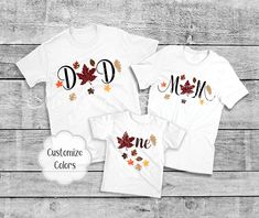 "Fall Leaves designs are made of commercial grade vinyl that is heat pressed to ensure the lifespan of your shirt. You are welcome to customize the colors used for the design from the color chart provided. There is the option of adding your little loves name to the design. That option must be purchased from the drop down menu when you choose your size for it to be included. ~CURRENT PROCESSING IS 5-7 BUSINESS DAYS~ ~ IF YOU NEED YOUR ORDER BY A CERTAIN DATE PLEASE CONTACT ME AND I WILL SEE WHAT Matching Family Shirts, 1st Birthday Outfit, First Birthday Outfit, Birthday Mom, Family Shirts Matching, Cake Smash Outfit, 1st Birthday Outfits, Fall Birthday, First Birthday Outfits