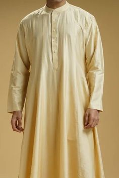 Shop for Kommal Sood Beige Cotton Silk Anarkali Kurta And Pant Set for Men Online at Aza Fashions Plain Anarkali, Silk Anarkali, Embellished Collar, Anarkali Kurta, Dupion Silk, Kurta With Pants, Sherwani, Full Sleeves, Pant Set