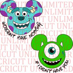 an image of two cartoon monsters with words on the front and back of their heads