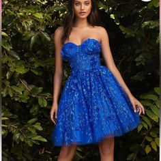 Royal Blue Dress -Description In Photos Grade 8 Grad Dresses, Floral Applique Dress, Sheer Corset, Dama Dresses, Cinderella Divine, Embellished Skirt, Short Gowns, Unique Prom Dresses, Cinderella Dresses