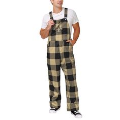 Strap on fashion-forward fan gear in epic lumberjack style with these New Orleans Saints overalls from FOCO. The buffalo plaid pattern in team colors creates a rustic, rural look, while the big New Orleans Saints logo puts your fandom at the forefront. There are plenty of pockets to stash your essentials, and adjustable shoulder straps let you customize the fit. Plus, durable woven polyester canvas fabric provides a lightweight, breathable feel for maximum comfort.Strap on fashion-forward fan ge Plaid Overalls, Black New Orleans, Saints Logo, New Orleans Saints Logo, Lumberjack Style, Buffalo Plaid Pattern, Black Overalls, The Buffalo, New Orleans Saints