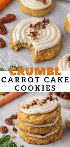 carrot cake cookies with cream frosting and pecans