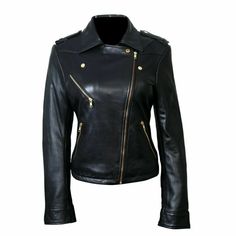 Womens Black Real Leather Jacket Genuine Lambskin Biker Moto Slim Fit Coat | eBay Winter Leather Jacket, Winter Leather Jackets, Retro Coat