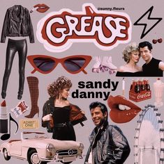 a collage of various images with the words grease on it