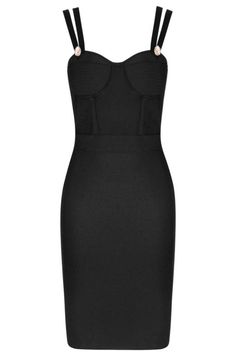 a women's black dress with straps on the front and back, in stretchy fabric