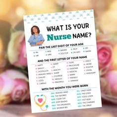 a nurse name game with roses in the background