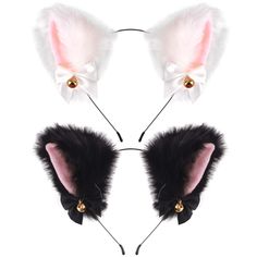 PRICES MAY VARY. Adorable Ear Bands:these ear headband are designed of white color and black color fur with pink ears, looking lovely and adorable, you can take it as cat ear or dog ears. Attractive Ribbon Rings:Different from other ear bands,the flurry cat ears decorated with cute ribbon and gold bells make this headband more attractive, rings offering a silvery sound every time you move. Comfortable Material:Made of Faux Fur, soft and safe, not easy to fall from the band.Lightweight loop, it w Accessories Cosplay, Ears Cosplay, Anak Haiwan, Cat Ear Headband, Cat Ears Headband, Halloween Headband, Party Headband, Headpiece Hairstyles, Cosplay Accessories