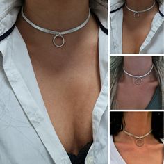 Latest Summer Fashion, Choker Silver, Day Collar, Chain Collar, Ring Chain, Silver Choker, Circle Ring, Choker Necklaces, Chain Choker