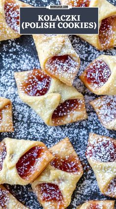 small pastries covered in powdered sugar and jelly