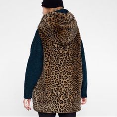 Zara Faux Fur Hooded Animal Print Vest Comes With Pockets, And Hook Clips. Warm And Cozy. Fall Leopard Print Fur Coat With Faux Fur Lining, Trendy Hooded Fur Coat For Cold Weather, Fall Hooded Faux Fur Coat, Fall Faux Fur Hooded Coat, Fall Faux Fur Coat With Detachable Hood, Hooded Faux Fur Coat For Fall, Hooded Fur Coat With Faux Fur Trim For Fall, Hooded Fur Coat With Faux Fur Lining For Fall, Fall Hooded Fur Coat With Faux Fur Trim