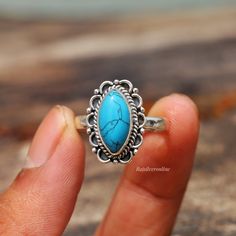 Blue Turquoise Ring, 925 Sterling Silver Ring, Ring, Filigree Ring, Handmade Wedding Ring, Minimalist Ring, Anniversary Ring, Gift For Her Metal: 925 Sterling Silver Gemstone : Turquoise Stone Color : Blue Stone Shape : Marquise  Stone Setting: Bezel Benefits of wearing Blue Turquoise:- The Turquoise can help you strike the right balance in your emotional state too, by being an efficient healer and ensuring the well-being of your body and mind. Holding or wearing this gemstone can also restore y Bohemian Sterling Silver Turquoise Wedding Ring, Blue Turquoise Stackable Open Ring, Blue Bohemian Stackable Rings, Oval Turquoise Sterling Silver Ring For Wedding, Oval Turquoise Ring In Sterling Silver For Wedding, Stamped 925 Turquoise Ring For Wedding, Wedding Turquoise Ring Stamped 925, Adjustable Turquoise Open Ring For Wedding, Sterling Silver Turquoise Ring For Wedding