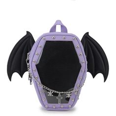 Bat Wings Ita Backpack Enamel Pin Display Shoulder Bag Goth Pin Collector Female Small Clear School Bag Punk Ita Purse Bag Gothic Bags With Zipper Closure For Alternative Fashion, Gothic Bags With Zipper Closure For Alternative Style, Gothic Halloween Bags For Alternative Fashion, Edgy Bags For Halloween Alternative Fashion, Edgy Bags For Halloween, Edgy Bags For Alternative Fashion Halloween, Gothic Bags With Zipper Closure For Concerts, Gothic School Bag With Zipper Closure, Purple School Bag For Halloween