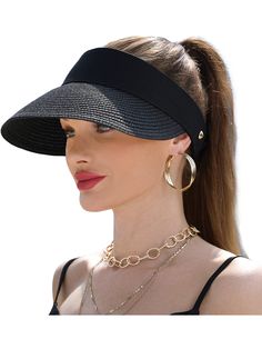 PRICES MAY VARY. Sun Straw hat is made of comfortable natural high-quality 100% paper,which feels very soft,breathable and lightweight.Even if exposed to the sun for a long time,it will not fade easily. Visor beach hat circumference is 21-22.8'', which can be adjusted freely according to your comfortable size,suitable for most women. There are many fashionable colors available,which are very versatile!Sports and leisure can be matched.It looks super energetic with it! In addition to sun protecti Lightweight Black Casual Sun Hat, Black Lightweight Casual Sun Hat, Lightweight Black Hat For Beach, Outdoor Straw Hat With Upf 50+, Lightweight Summer Visor Hat, Lightweight Spring Visor Hat, Lightweight Visor Hat For Spring, Lightweight Hats With Upf 50+ For Beach Season, Packable Visor Hat For Spring