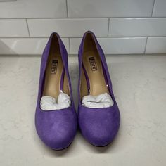 These Shoes Are New And Never Used Size: 7 Beautiful Shoes That Are Comfortable!! Purple Block Heel Shoes With Medium Width, Purple Block Heel Medium Width Heels, Purple Heels With Sculpted Heel And Round Toe, Purple High Heels Medium Width, Purple Suede Heels With Pointed Toe, Purple Heels With 4-inch Almond Toe, Purple Almond Toe Heels With 4-inch Heel, Purple Suede High Heel Heels, Purple Suede High Heels